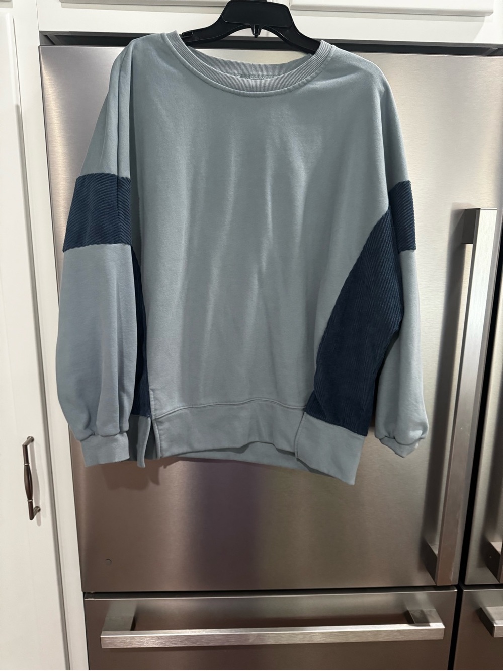 Women's Two-Tone Light Blue & Navy Pullover Sweatshirt - Casual Crewneck